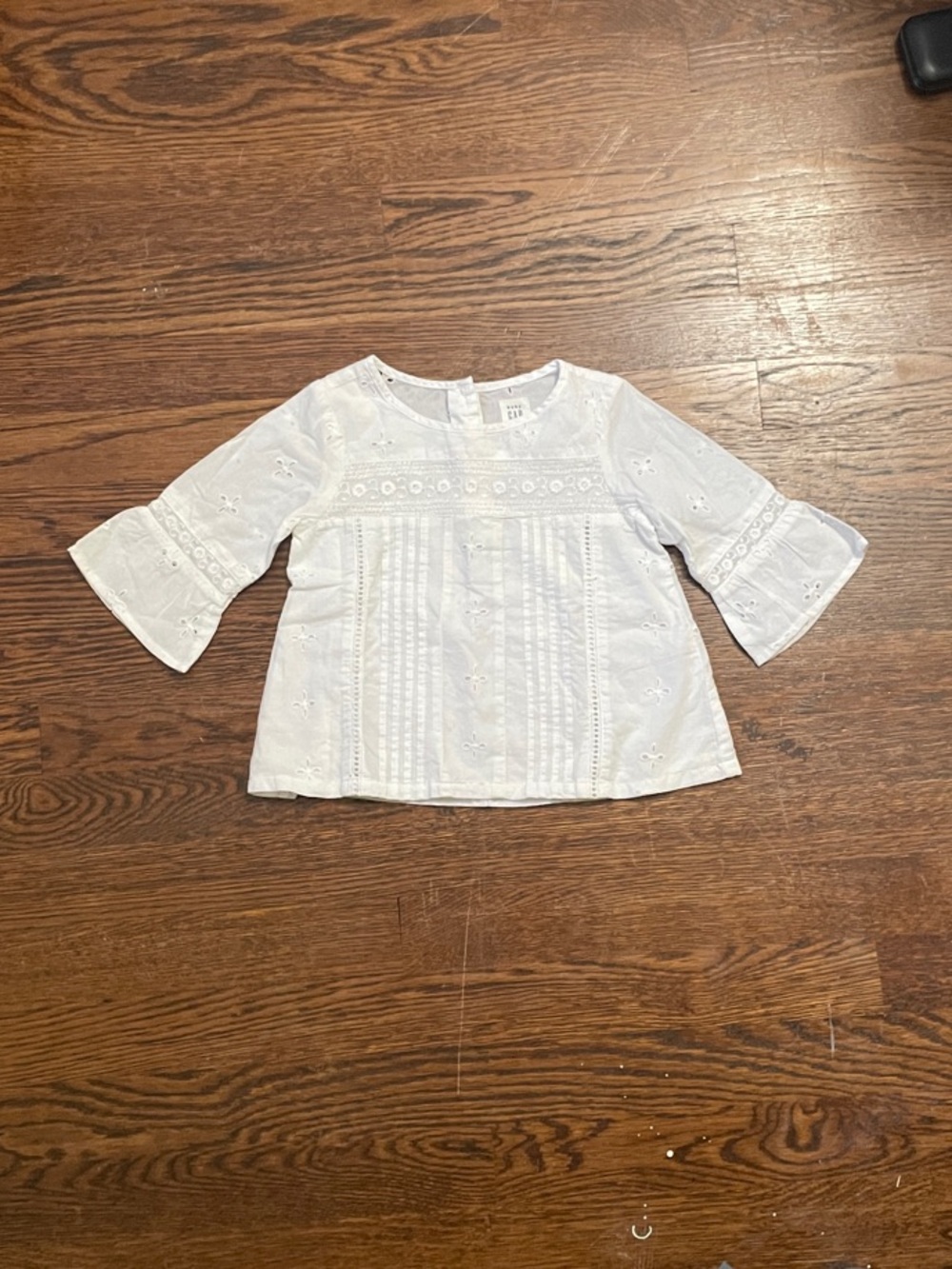 Baby Girls' White Eyelet Peasant Top with Bell Sleeves